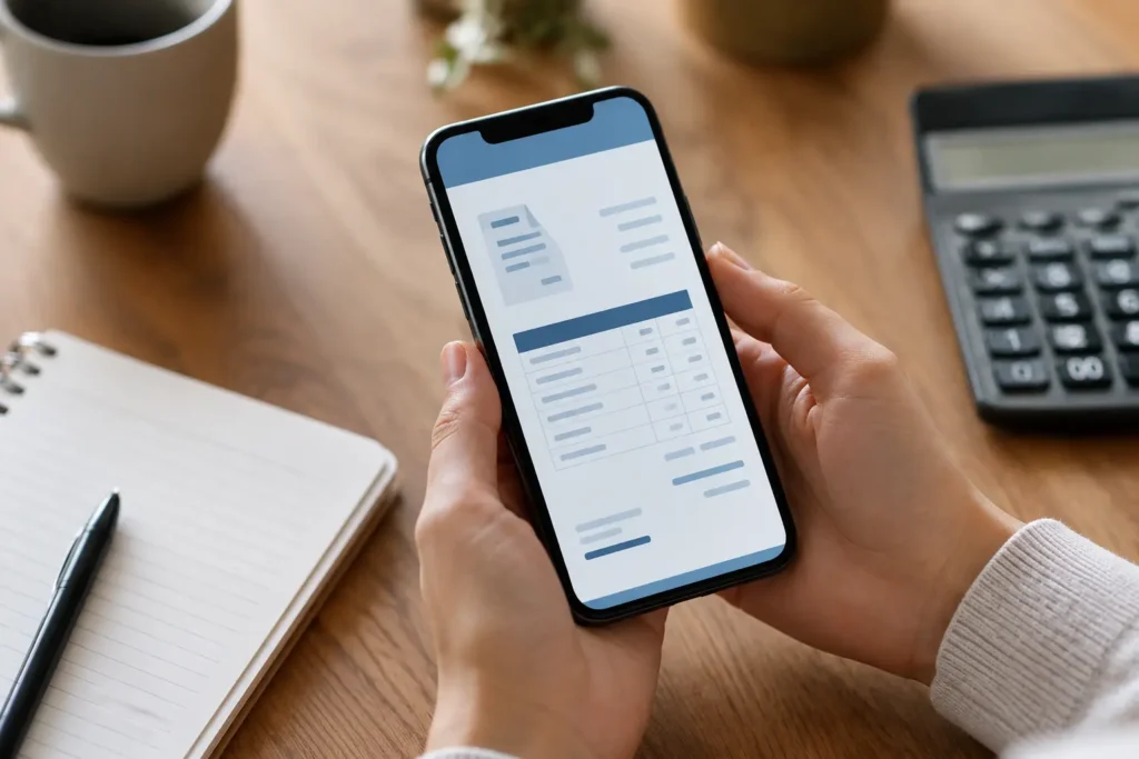 Business owner comparing accounting service fees on a smartphone