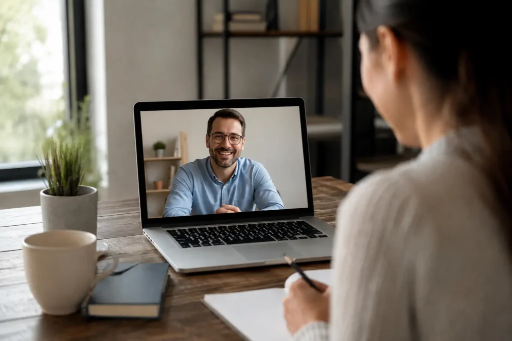 Small business owner on a video call with an online accountant