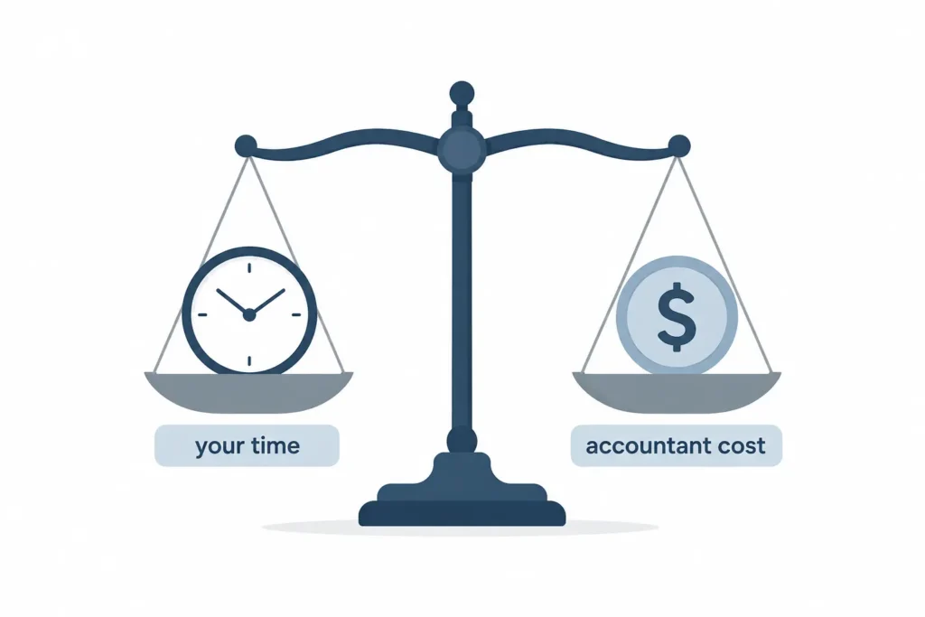Balance scale comparing the value of your time against the cost of an online accountant